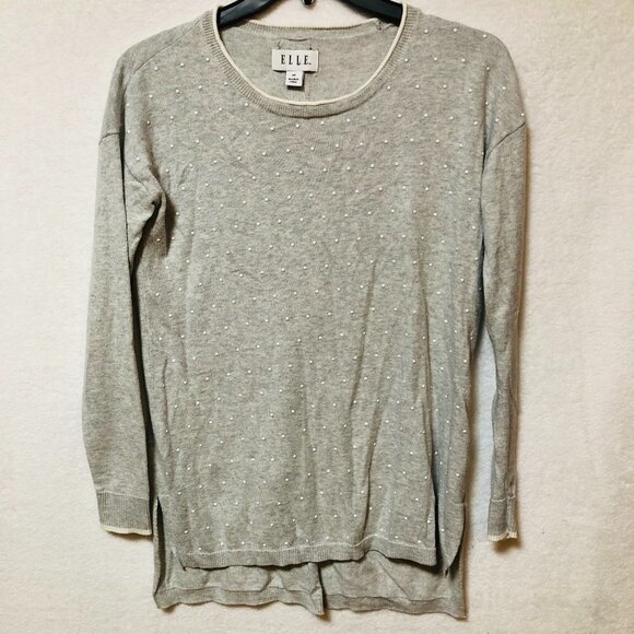 Elle Tops - Elle Gray and White Dotted Long Sleeve Sweater Size XZ